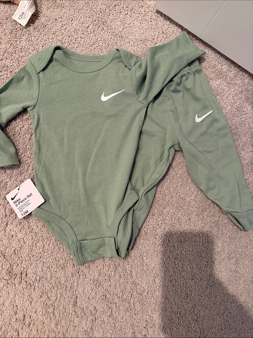 Nike Sage Green Baby One-Piece and Pants Set